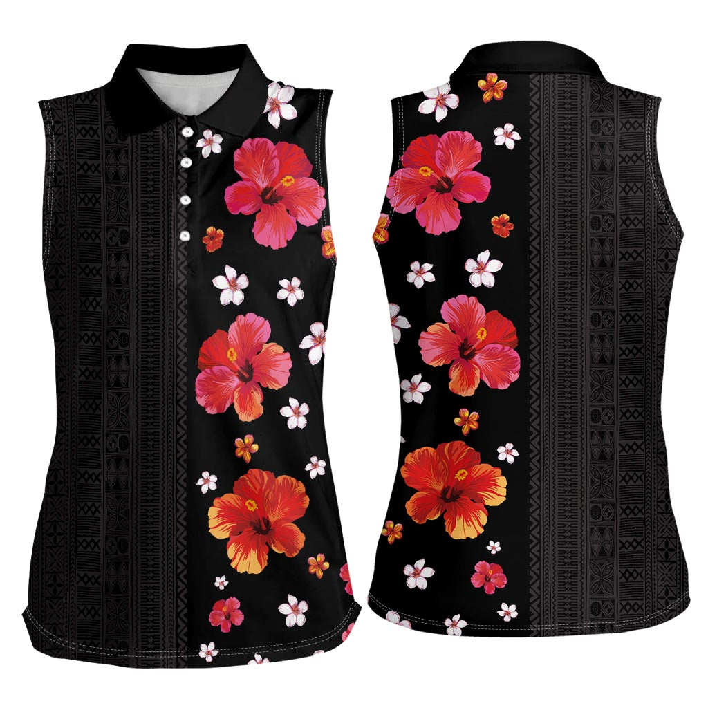 Hawaii Hibiscus and Plumeria Flowers Women Sleeveless Polo Shirt Tapa Tribal Pattern Half Style Colorful Mode LT03 - Polynesian Pride
