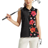 Hawaii Hibiscus and Plumeria Flowers Women Sleeveless Polo Shirt Tapa Tribal Pattern Half Style Colorful Mode LT03 - Polynesian Pride