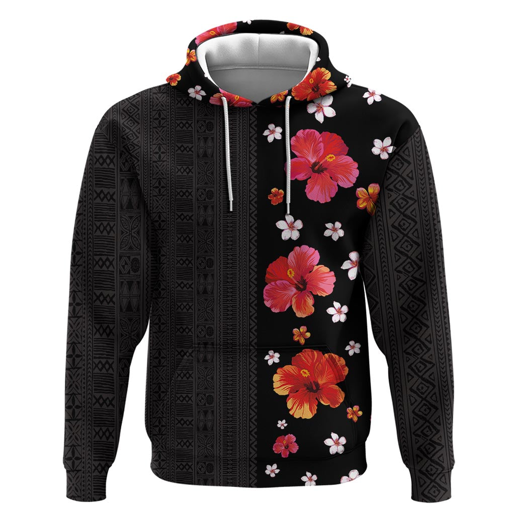 Hawaii Hibiscus and Plumeria Flowers Zip Hoodie Tapa Tribal Pattern Half Style Colorful Mode