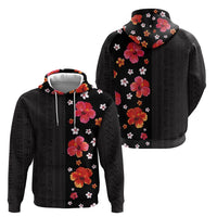 Hawaii Hibiscus and Plumeria Flowers Zip Hoodie Tapa Tribal Pattern Half Style Colorful Mode