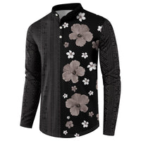 Hawaii Hibiscus and Plumeria Flowers Button Sweatshirt Tapa Tribal Pattern Half Style Grayscale Mode