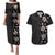 Hawaii Hibiscus and Plumeria Flowers Couples Matching Puletasi and Hawaiian Shirt Tapa Tribal Pattern Half Style Grayscale Mode