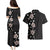 Hawaii Hibiscus and Plumeria Flowers Couples Matching Puletasi and Hawaiian Shirt Tapa Tribal Pattern Half Style Grayscale Mode