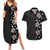 Hawaii Hibiscus and Plumeria Flowers Couples Matching Summer Maxi Dress and Hawaiian Shirt Tapa Tribal Pattern Half Style Grayscale Mode