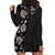 Hawaii Hibiscus and Plumeria Flowers Hoodie Dress Tapa Tribal Pattern Half Style Grayscale Mode