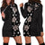 Hawaii Hibiscus and Plumeria Flowers Hoodie Dress Tapa Tribal Pattern Half Style Grayscale Mode