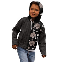 Hawaii Hibiscus and Plumeria Flowers Kid Hoodie Tapa Tribal Pattern Half Style Grayscale Mode