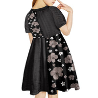Hawaii Hibiscus and Plumeria Flowers Kid Short Sleeve Dress Tapa Tribal Pattern Half Style Grayscale Mode