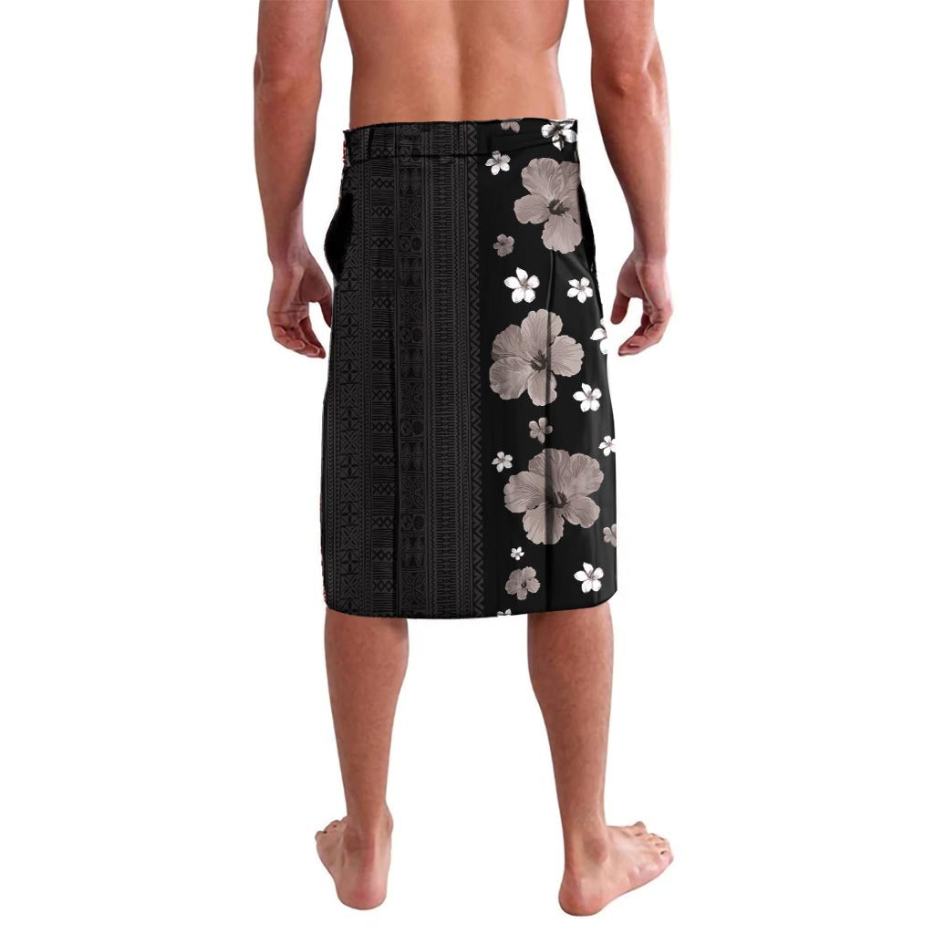 Hawaii Hibiscus and Plumeria Flowers Lavalava Tapa Tribal Pattern Half Style Grayscale Mode