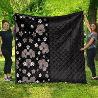 Hawaii Hibiscus and Plumeria Flowers Quilt Tapa Tribal Pattern Half Style Grayscale Mode