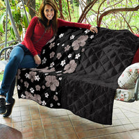 Hawaii Hibiscus and Plumeria Flowers Quilt Tapa Tribal Pattern Half Style Grayscale Mode