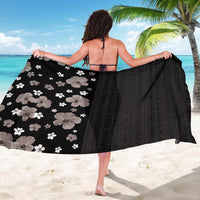 Hawaii Hibiscus and Plumeria Flowers Sarong Tapa Tribal Pattern Half Style Grayscale Mode