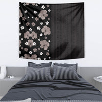 Hawaii Hibiscus and Plumeria Flowers Tapestry Tapa Tribal Pattern Half Style Grayscale Mode