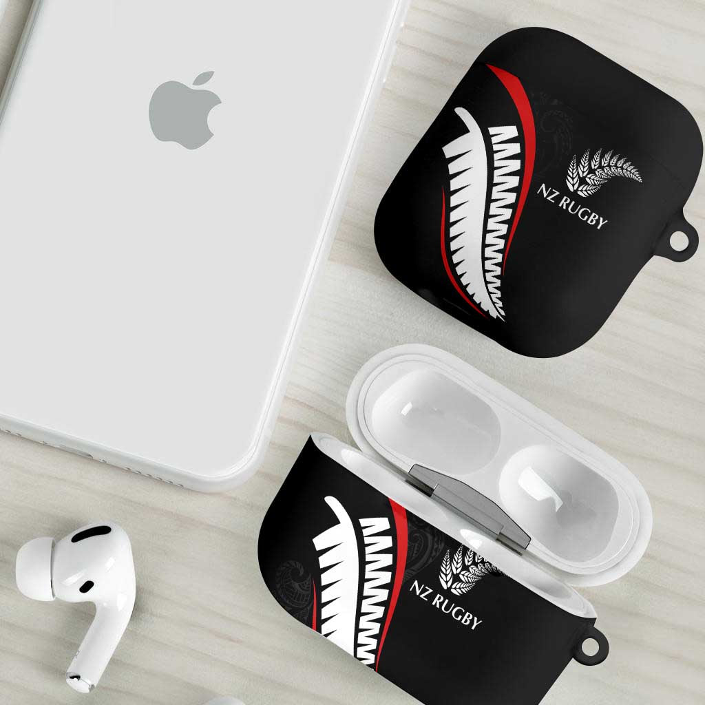 New Zealand Rugby AirPods Case Sporty Silver Fern Shape with Maori Tattoos - Polynesian Pride