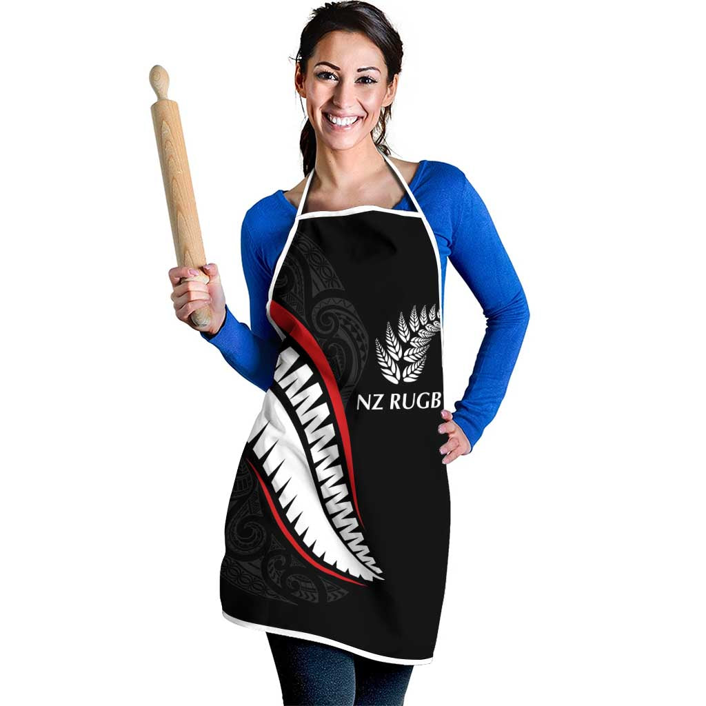 New Zealand Rugby Apron Sporty Silver Fern Shape with Maori Tattoos - Polynesian Pride