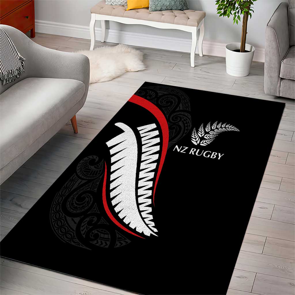 New Zealand Rugby Area Rug Sporty Silver Fern Shape with Maori Tattoos - Polynesian Pride