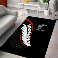 New Zealand Rugby Area Rug Sporty Silver Fern Shape with Maori Tattoos - Polynesian Pride