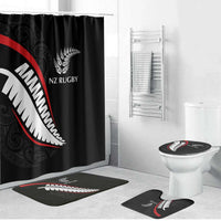 New Zealand Rugby Bathroom Set Sporty Silver Fern Shape with Maori Tattoos - Polynesian Pride