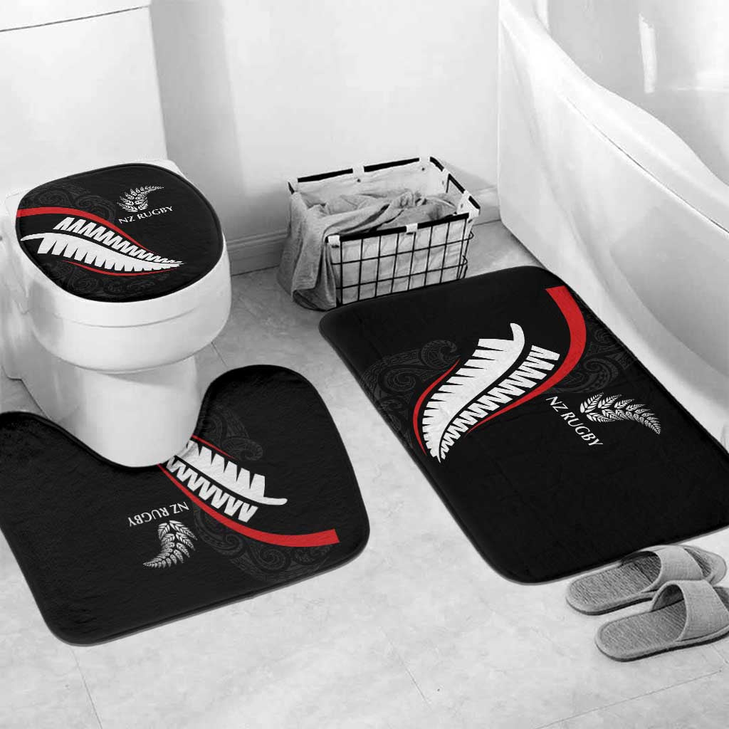 New Zealand Rugby Bathroom Set Sporty Silver Fern Shape with Maori Tattoos - Polynesian Pride