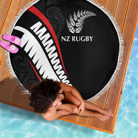 New Zealand Rugby Beach Blanket Sporty Silver Fern Shape with Maori Tattoos - Polynesian Pride