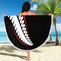 New Zealand Rugby Beach Blanket Sporty Silver Fern Shape with Maori Tattoos - Polynesian Pride