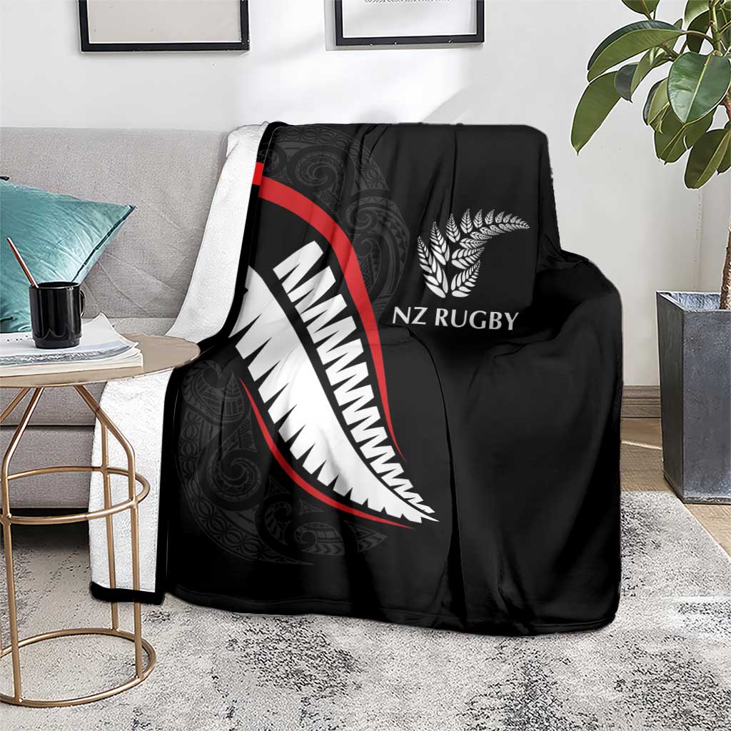 New Zealand Rugby Blanket Sporty Silver Fern Shape with Maori Tattoos - Polynesian Pride