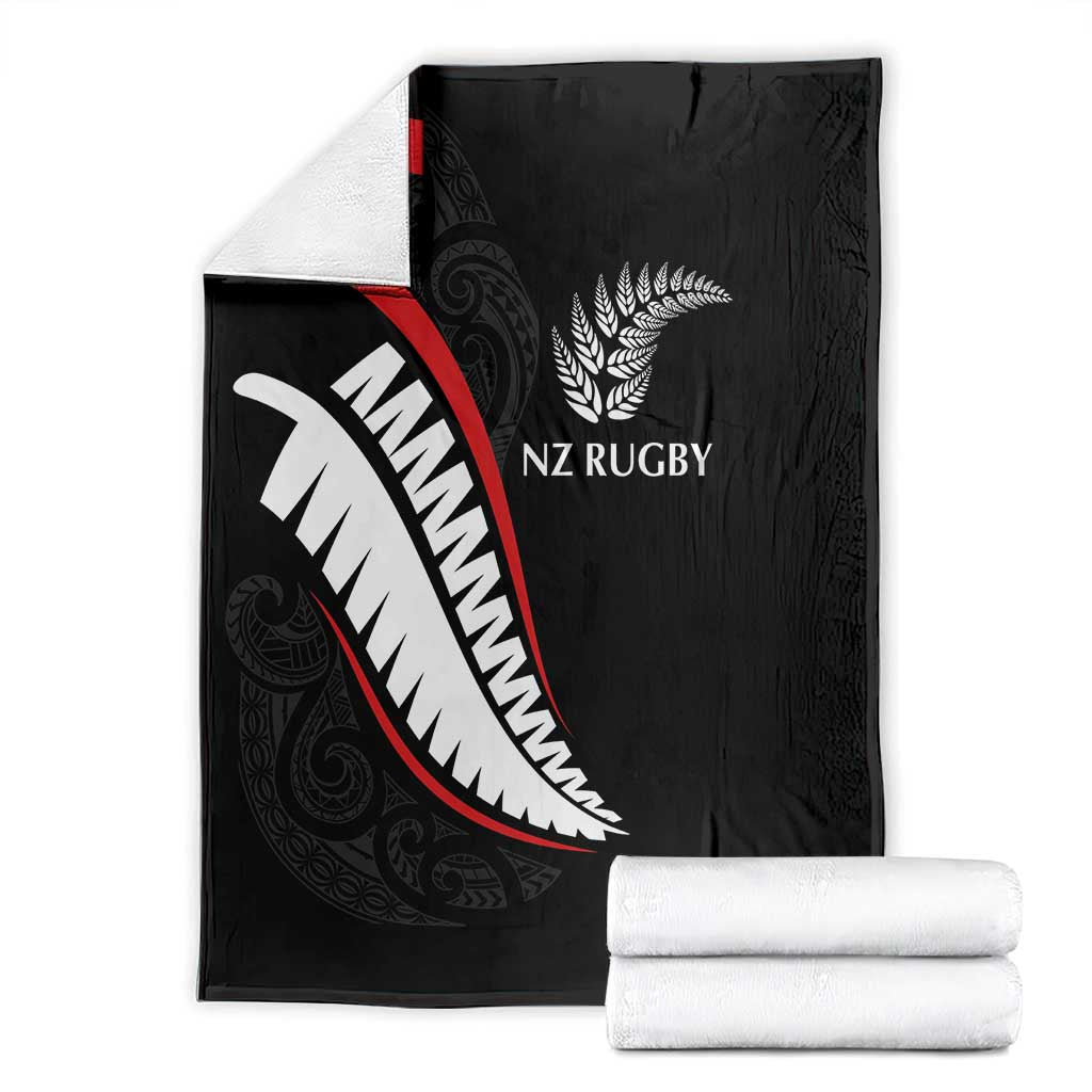 New Zealand Rugby Blanket Sporty Silver Fern Shape with Maori Tattoos - Polynesian Pride