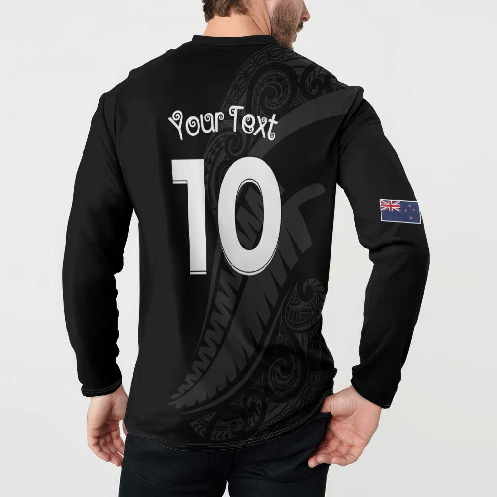 New Zealand Rugby Custom Button Sweatshirt Sporty Silver Fern Shape with Maori Tattoos - Polynesian Pride
