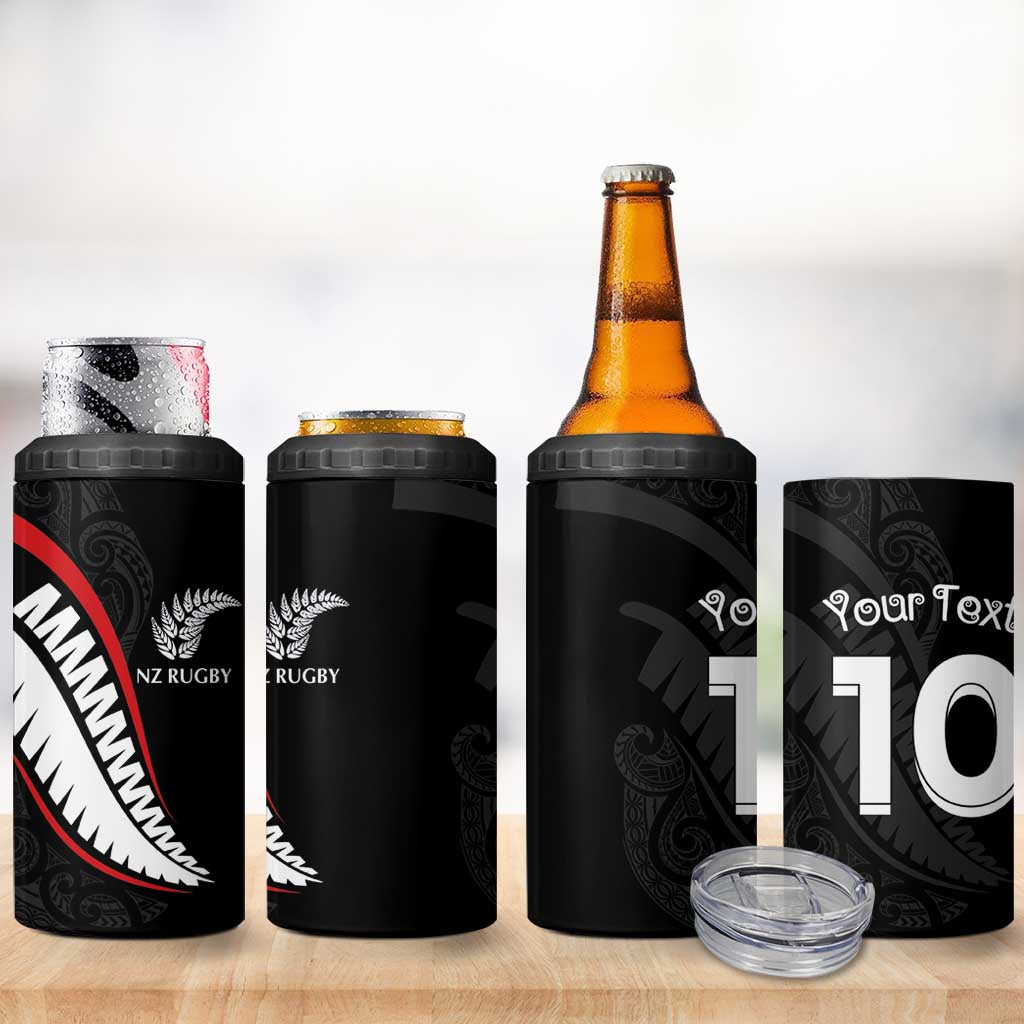 New Zealand Rugby Custom 4 in 1 Can Cooler Tumbler Sporty Silver Fern Shape with Maori Tattoos - Polynesian Pride