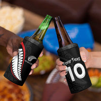 New Zealand Rugby Custom 4 in 1 Can Cooler Tumbler Sporty Silver Fern Shape with Maori Tattoos - Polynesian Pride