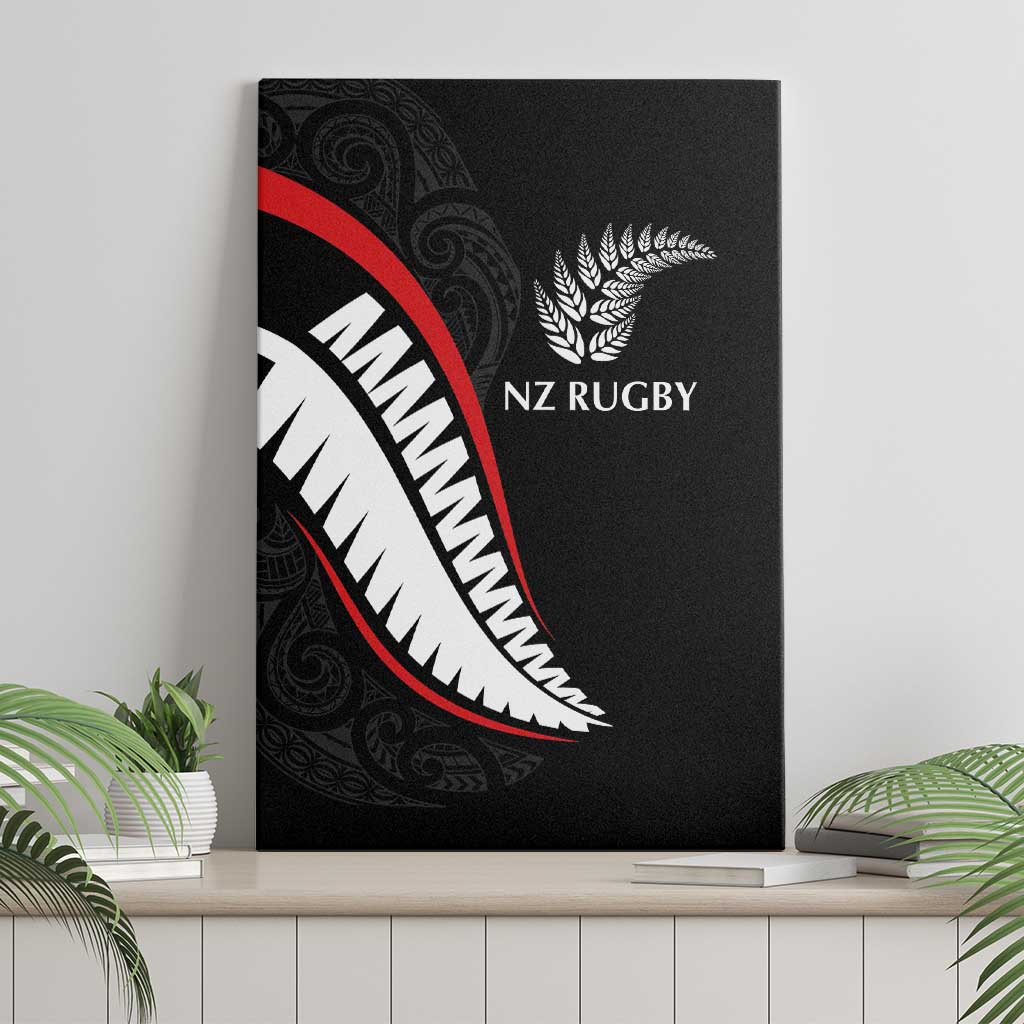 New Zealand Rugby Canvas Wall Art Sporty Silver Fern Shape with Maori Tattoos - Polynesian Pride