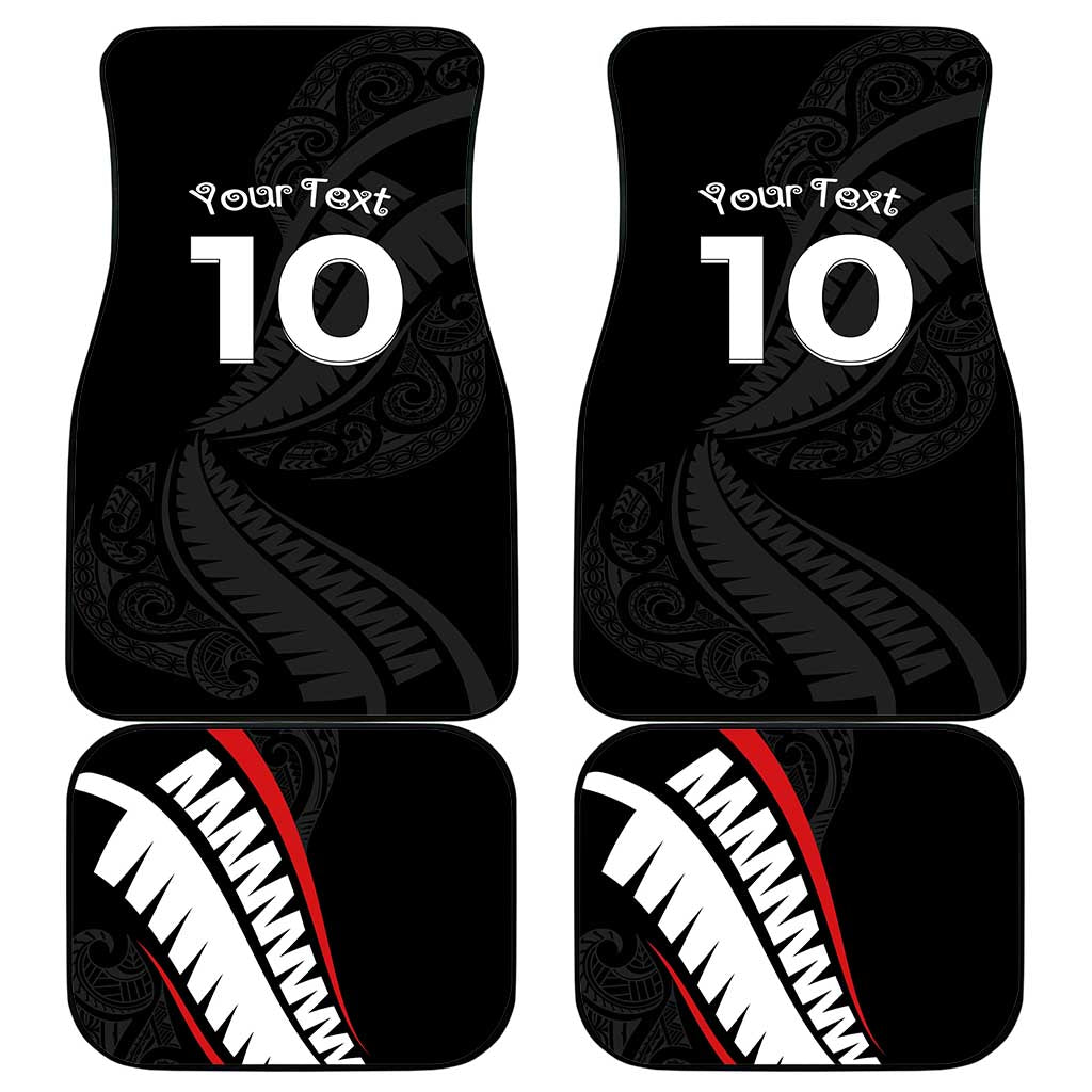 New Zealand Rugby Car Mats Sporty Silver Fern Shape with Maori Tattoos - Polynesian Pride