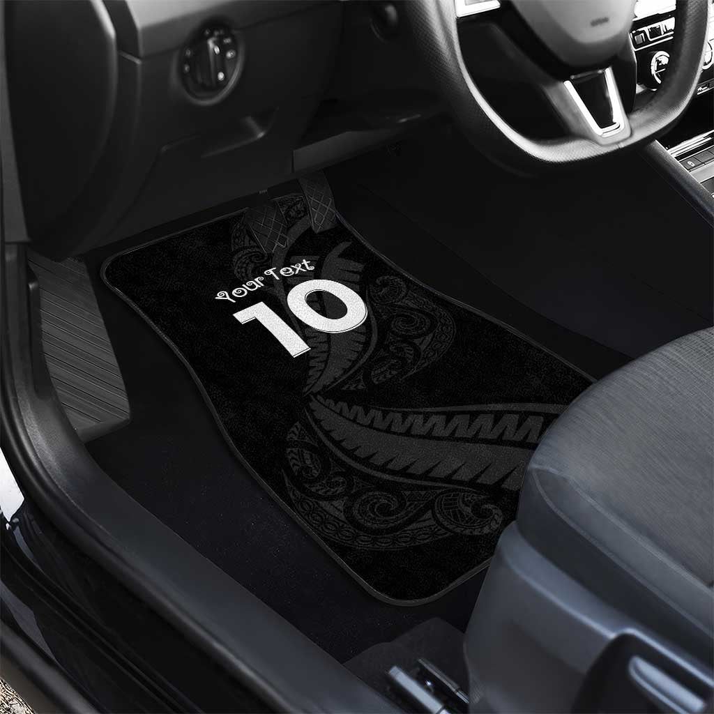 New Zealand Rugby Car Mats Sporty Silver Fern Shape with Maori Tattoos - Polynesian Pride
