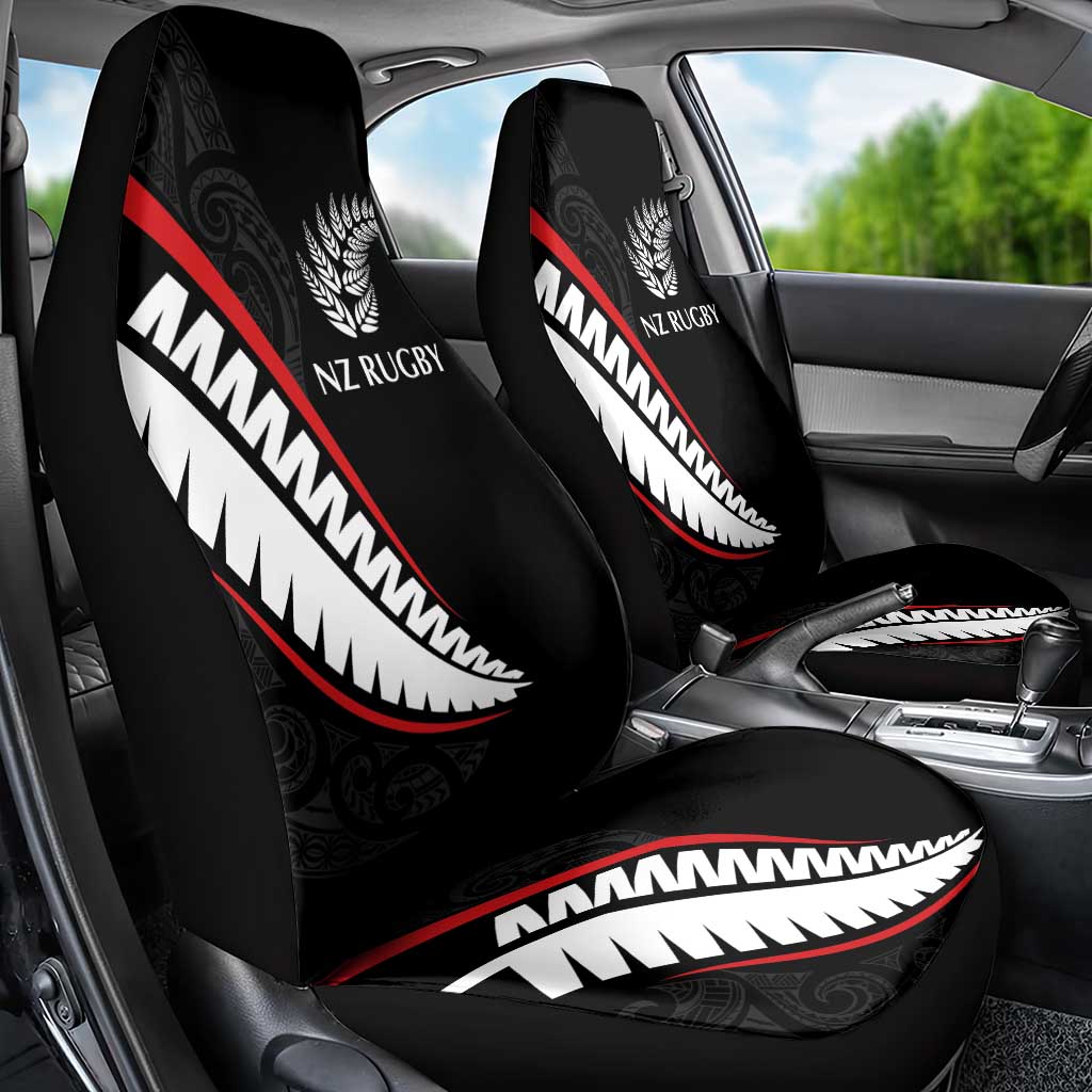 New Zealand Rugby Car Seat Cover Sporty Silver Fern Shape with Maori Tattoos - Polynesian Pride