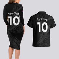 New Zealand Rugby Custom Couples Matching Long Sleeve Bodycon Dress and Hawaiian Shirt Sporty Silver Fern Shape with Maori Tattoos LT03 - Polynesian Pride