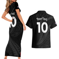New Zealand Rugby Custom Couples Matching Short Sleeve Bodycon Dress and Hawaiian Shirt Sporty Silver Fern Shape with Maori Tattoos LT03 - Polynesian Pride