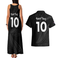 New Zealand Rugby Custom Couples Matching Tank Maxi Dress and Hawaiian Shirt Sporty Silver Fern Shape with Maori Tattoos LT03 - Polynesian Pride