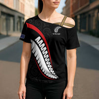 New Zealand Rugby Custom Cross Shoulder Shirt Sporty Silver Fern Shape with Maori Tattoos - Polynesian Pride