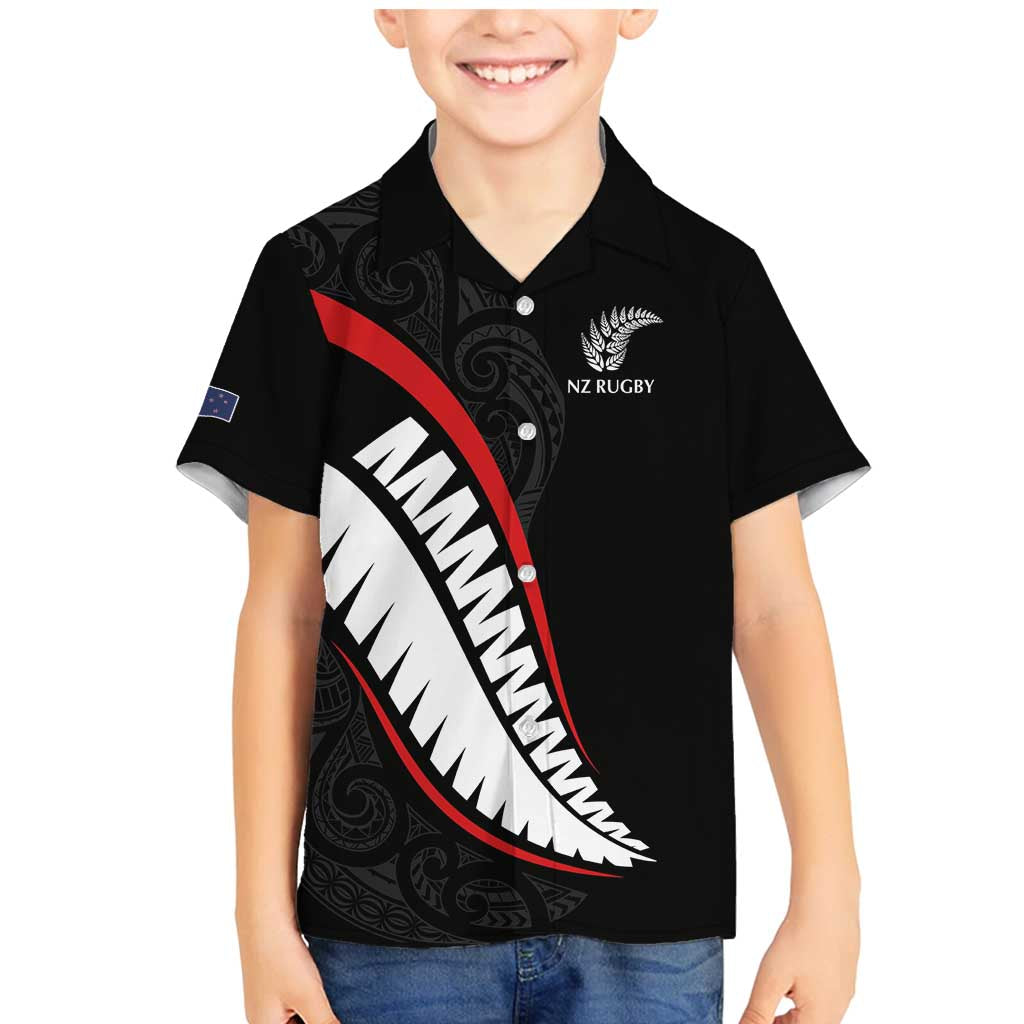 New Zealand Rugby Custom Family Matching Mermaid Dress and Hawaiian Shirt Sporty Silver Fern Shape with Maori Tattoos - Polynesian Pride