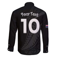 New Zealand Rugby Custom Family Matching Off The Shoulder Long Sleeve Dress and Hawaiian Shirt Sporty Silver Fern Shape with Maori Tattoos LT03 - Polynesian Pride