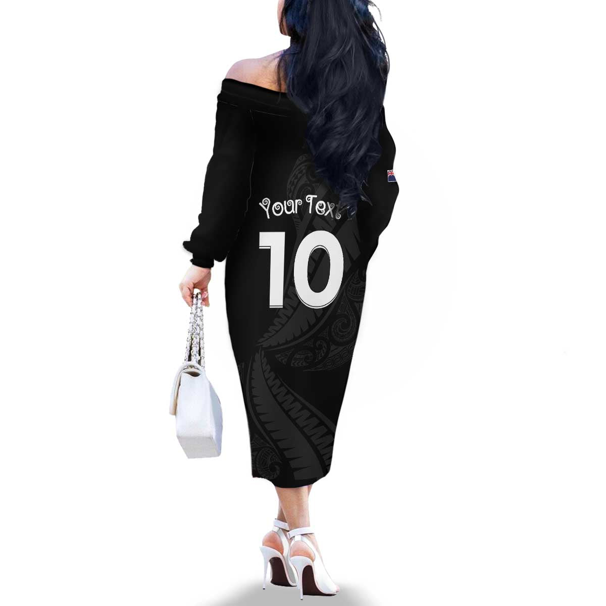New Zealand Rugby Custom Family Matching Off The Shoulder Long Sleeve Dress and Hawaiian Shirt Sporty Silver Fern Shape with Maori Tattoos LT03 - Polynesian Pride