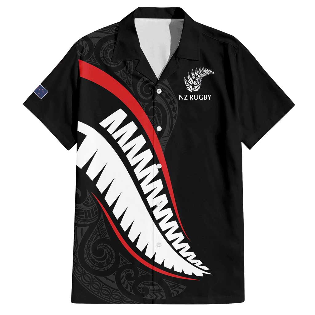 New Zealand Rugby Custom Family Matching Off Shoulder Short Dress and Hawaiian Shirt Sporty Silver Fern Shape with Maori Tattoos - Polynesian Pride