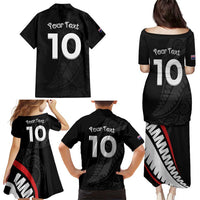 New Zealand Rugby Custom Family Matching Puletasi and Hawaiian Shirt Sporty Silver Fern Shape with Maori Tattoos LT03 - Polynesian Pride