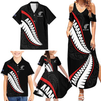 New Zealand Rugby Custom Family Matching Summer Maxi Dress and Hawaiian Shirt Sporty Silver Fern Shape with Maori Tattoos - Polynesian Pride