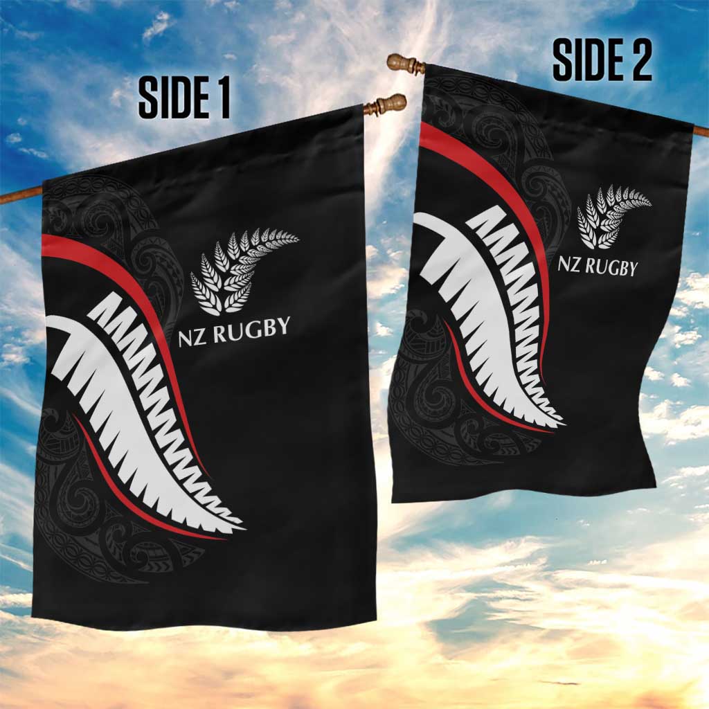 New Zealand Rugby Garden Flag Sporty Silver Fern Shape with Maori Tattoos - Polynesian Pride