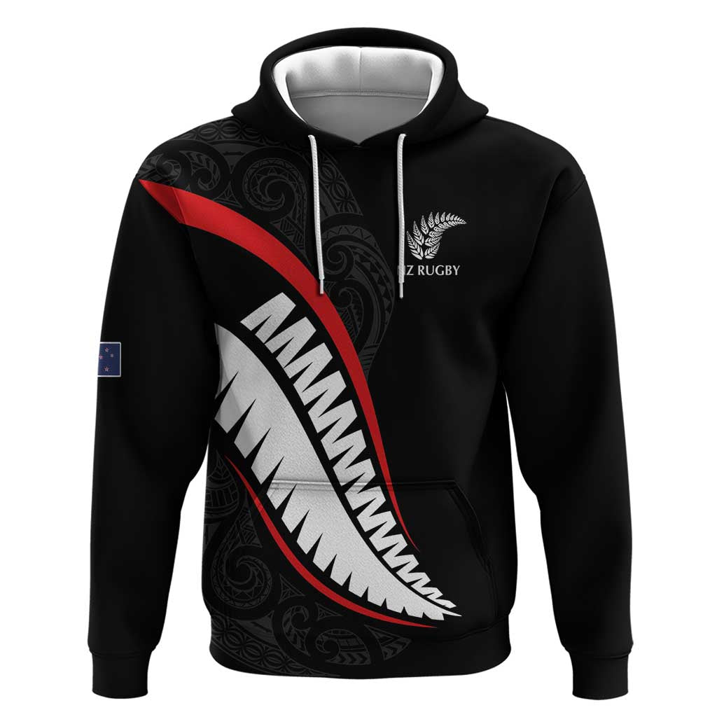 New Zealand Rugby Custom Hoodie Sporty Silver Fern Shape with Maori Tattoos - Polynesian Pride