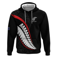 New Zealand Rugby Custom Hoodie Sporty Silver Fern Shape with Maori Tattoos - Polynesian Pride
