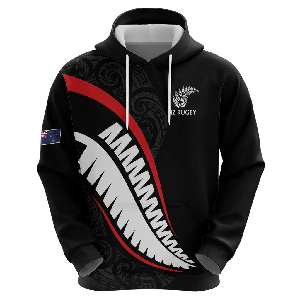 New Zealand Rugby Custom Hoodie Sporty Silver Fern Shape with Maori Tattoos - Polynesian Pride