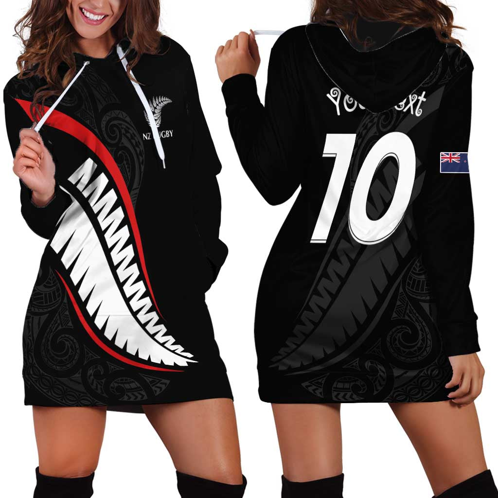 New Zealand Rugby Custom Hoodie Dress Sporty Silver Fern Shape with Maori Tattoos LT03 - Polynesian Pride