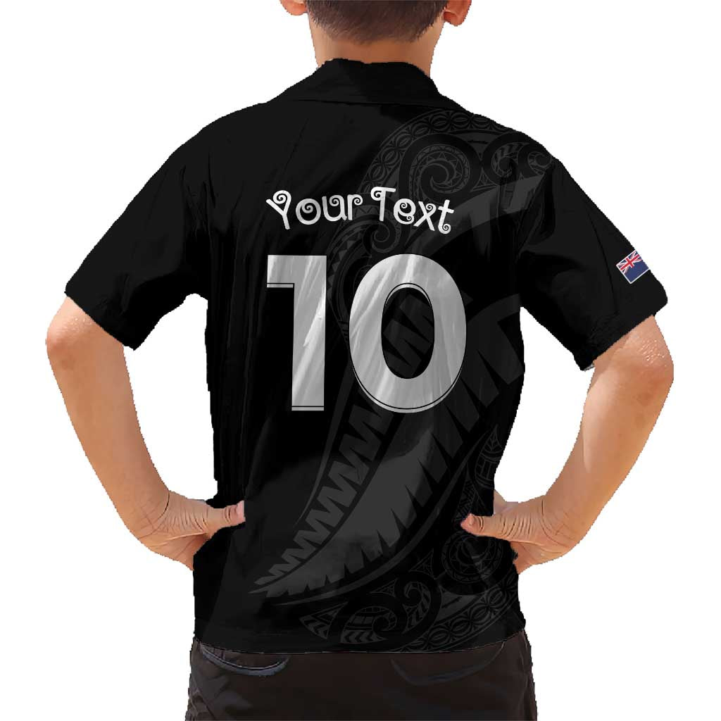 New Zealand Rugby Custom Kid Hawaiian Shirt Sporty Silver Fern Shape with Maori Tattoos - Polynesian Pride